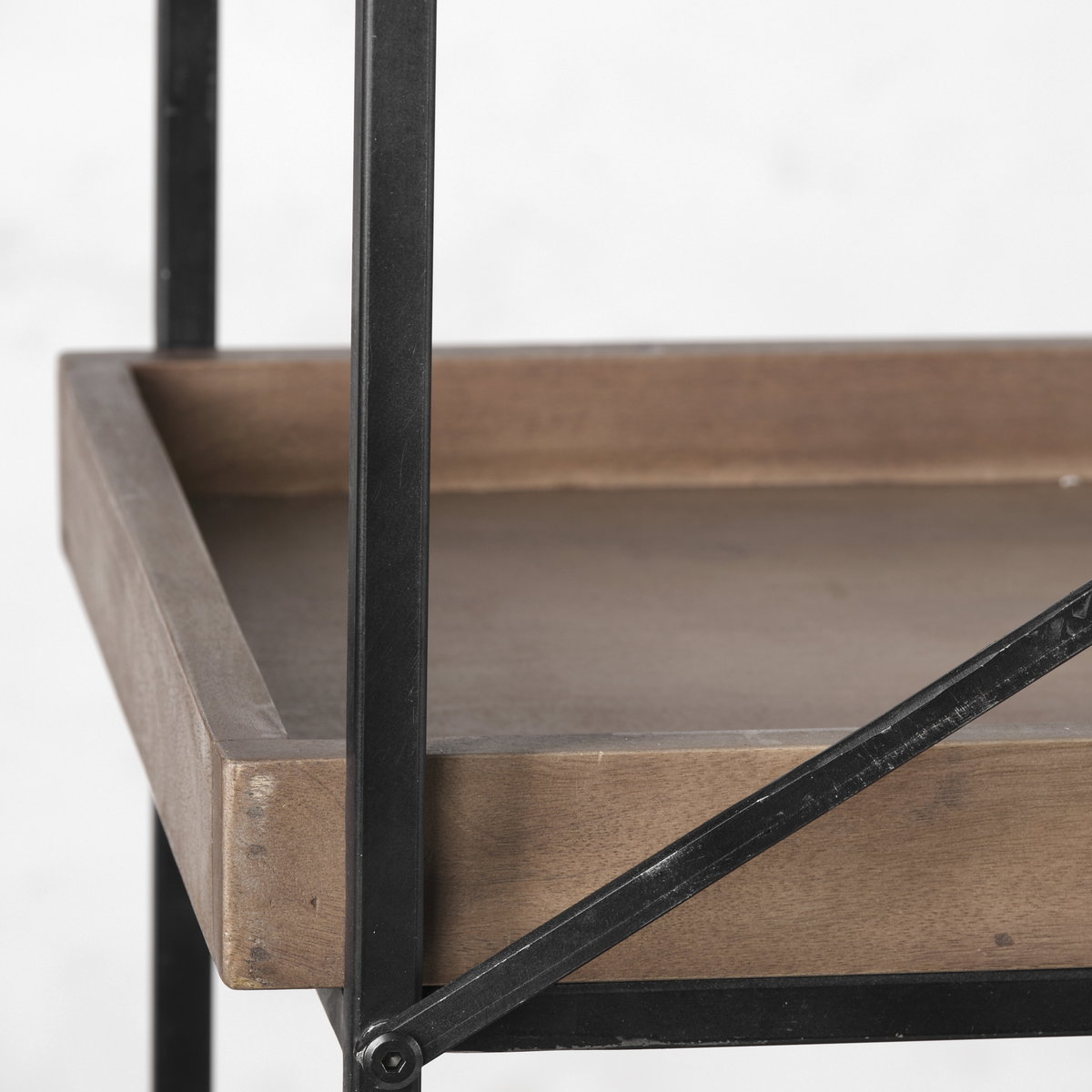 Trey IV 80L x 16W x 87.5H  Medium Brown Wood and Iron Five Tray Shelf Shelving Unit, Shelving & Bookcase by Mercana, 80" length x 16" width x 87.5" height View 7