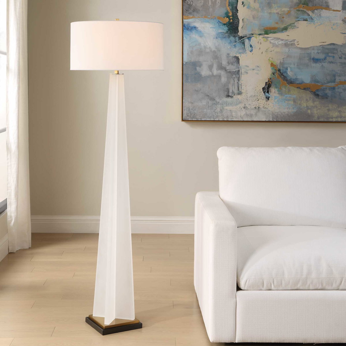 Rosin White Floor Lamp, by Uttermost, 1'8" width x 5'6.25" height x 1'8" depth View 2