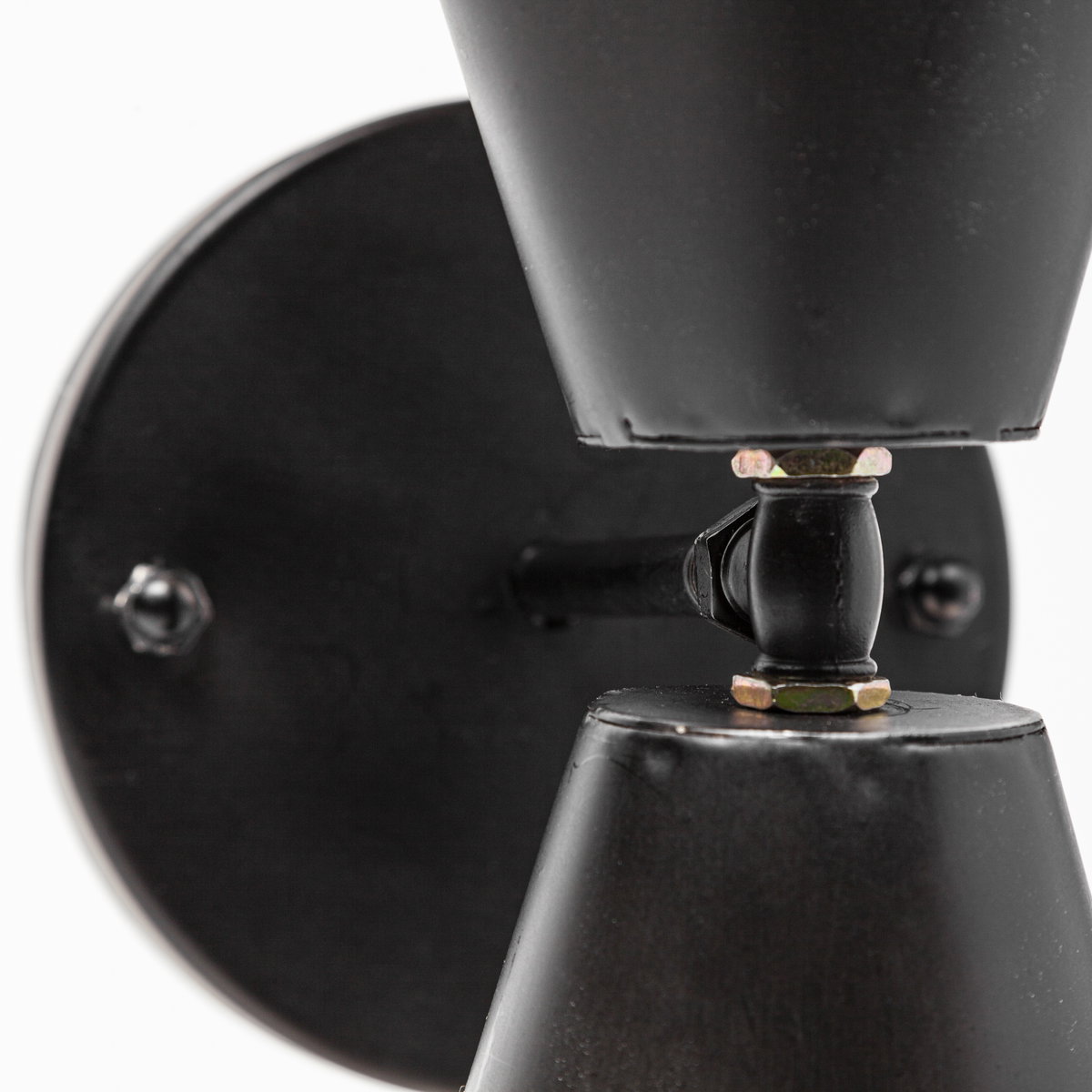 Eris II 7.3x12.6 Black Metal with Gold Accent Double-Cone Wall Sconce, by Mercana, 7.28" length x 5.12" width x 12.6" height View 5
