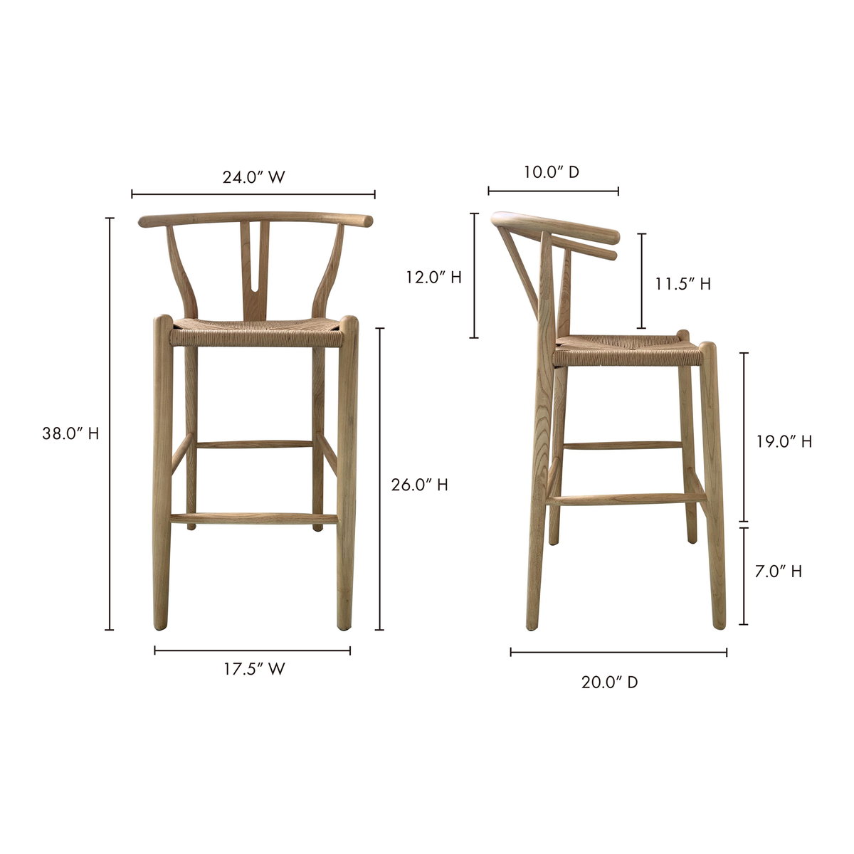 Ventana Counter Stool Natural, Counter & Bar Stool by Moe's Home, 24" width x 38" height x 20" depth View 7