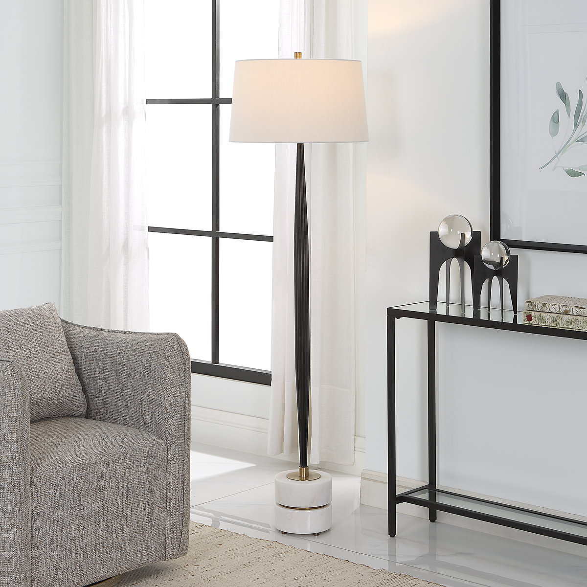 Miraz Iron Floor Lamp, by Uttermost, 19" width x 65.75" height x 19" depth View 10