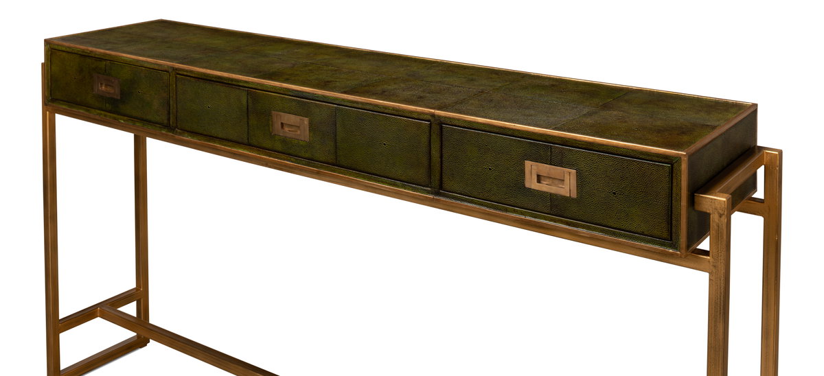 Shagreen Console Table  Leaf, by Sarreid, 1'2" length x 5'4" width x 2'10" height View 10