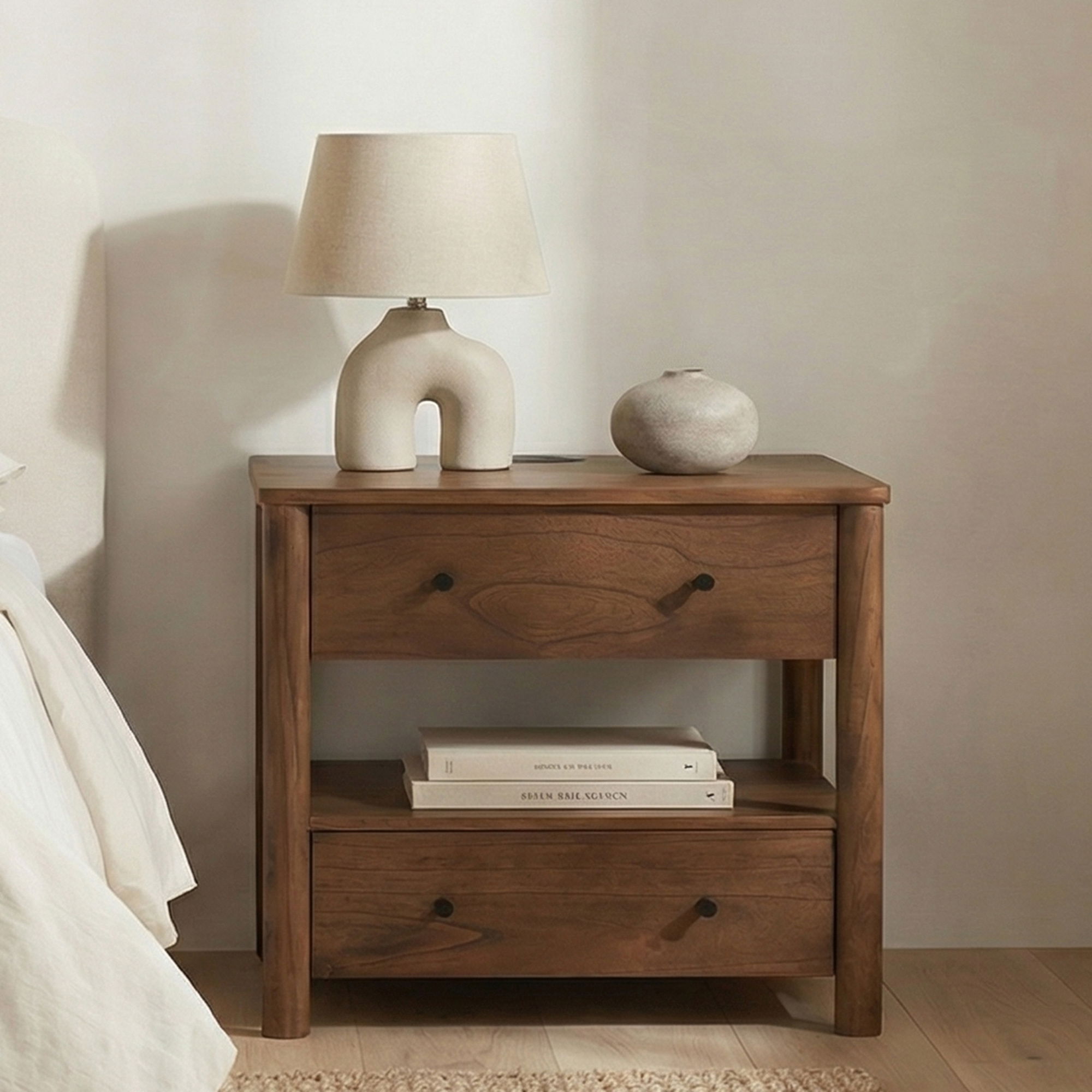 Lottie Charging Nightstand Brown, by Moe's Home, 28.5" width x 27.75" height x 24.5" depth View 9