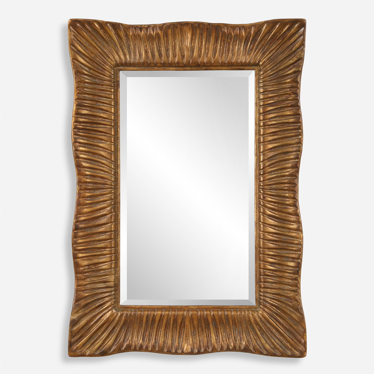 Emerson Scalloped Antique Gold Mirror, by Uttermost, 3'0.25" width x 4'3" height x 2.5" depth View 1