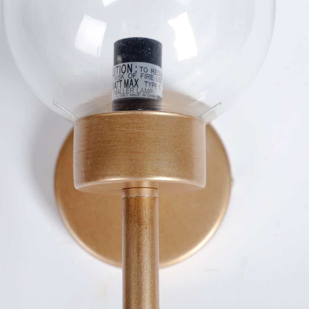 Boltern I 6x12 Gold Toned Glass Globe Wall Sconce, by Mercana, 6" length x 6" width x 12" height View 3
