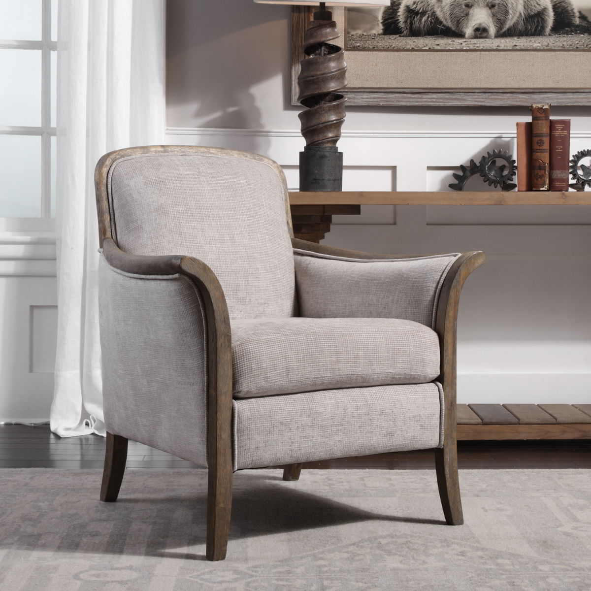 Brittoney Taupe Armchair, Accent Chair by Uttermost, 32" width x 35" height x 30.5" depth View 2