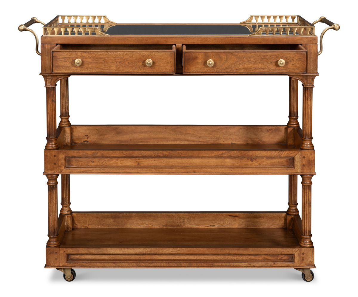 Capital Serving Cart  Fruitwood Finish, by Sarreid, 1'7" length x 4'4" width x 3'3" height View 9