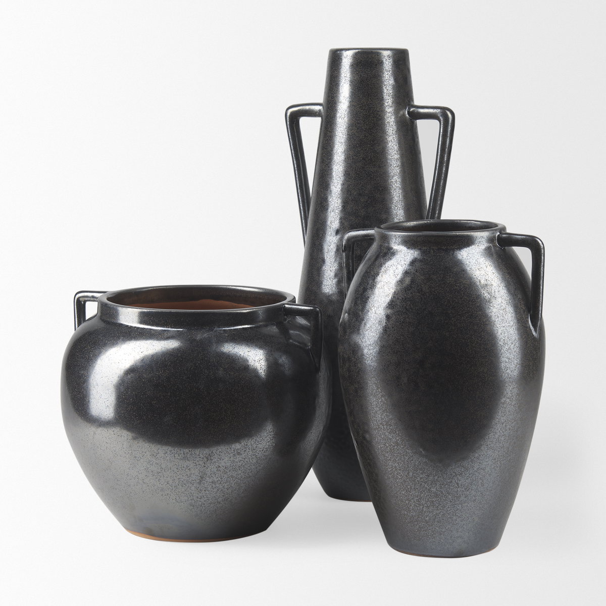 Kora Medium Dark Metallic Double Ear Vase, by Mercana, 7.48" length x 7.48" width x 11.22" height View 12