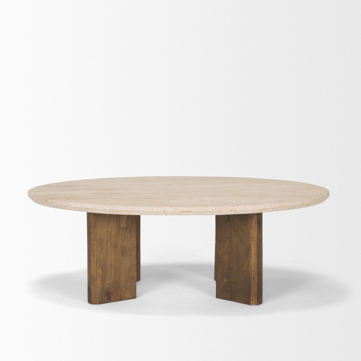 Syona Travertine + Mango Wood leg Oval Coffee table, by Mercana, 44" length x 30" width x 16" height View 4