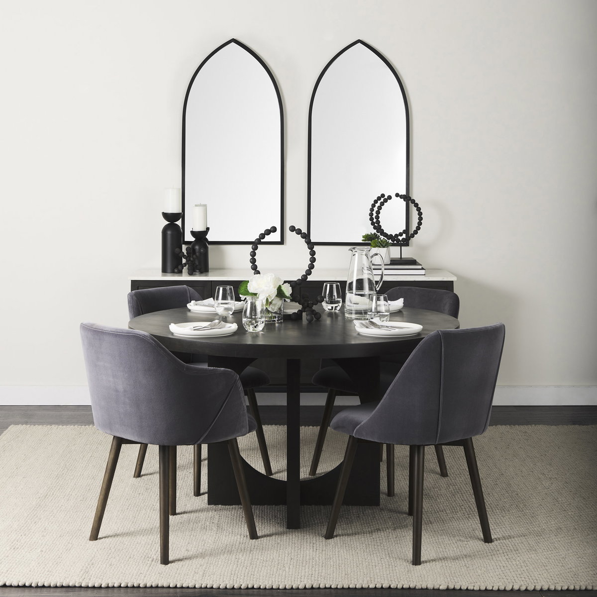 Liesl 54' Black Wood with Circular Top Dining Table, by Mercana, 54" length x 54" width x 30" height View 2