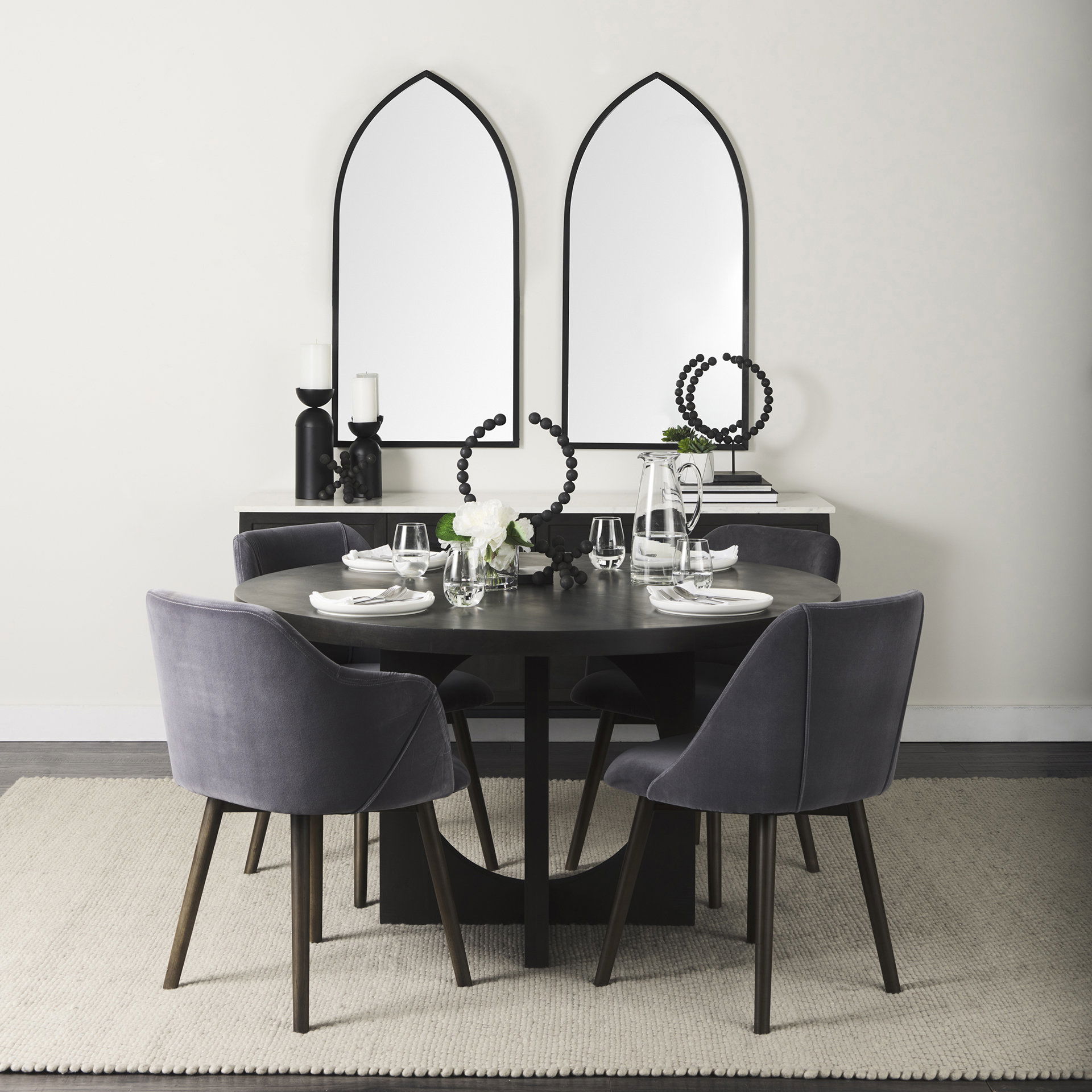 Liesl 54.L x 54.0W x 30.0H Black Wood with Circular Top Dining Table, by Mercana, 54" length x 54" width x 30" height View 2