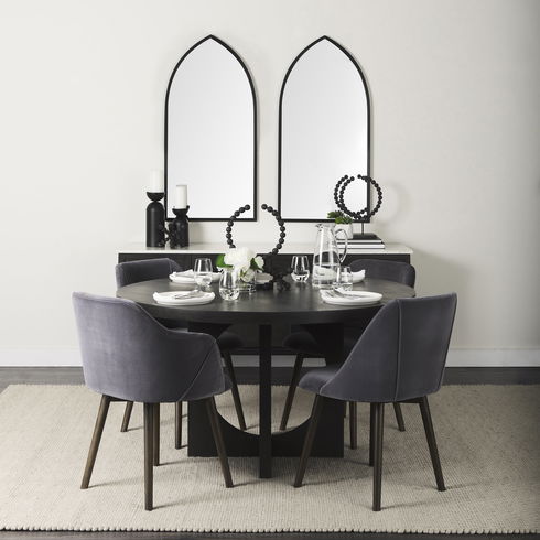 Liesl 54.L x 54.0W x 30.0H Black Wood with Circular Top Dining Table