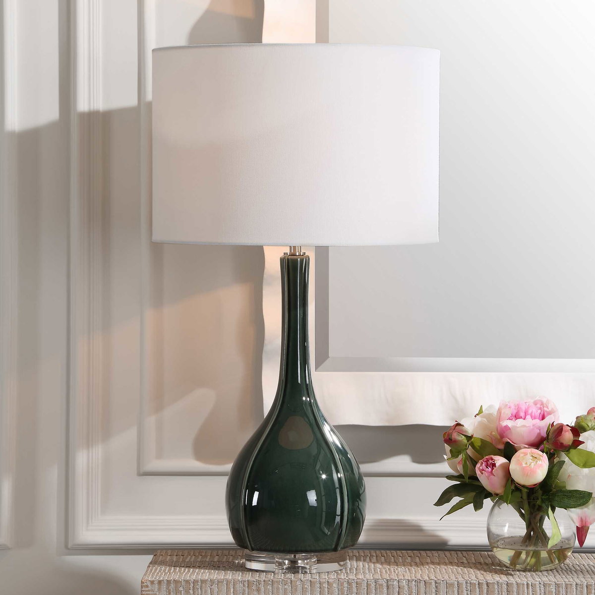 Essex Green Glass Table Lamp, by Uttermost, 1'3" width x 2'3.25" height x 1'3" depth View 2