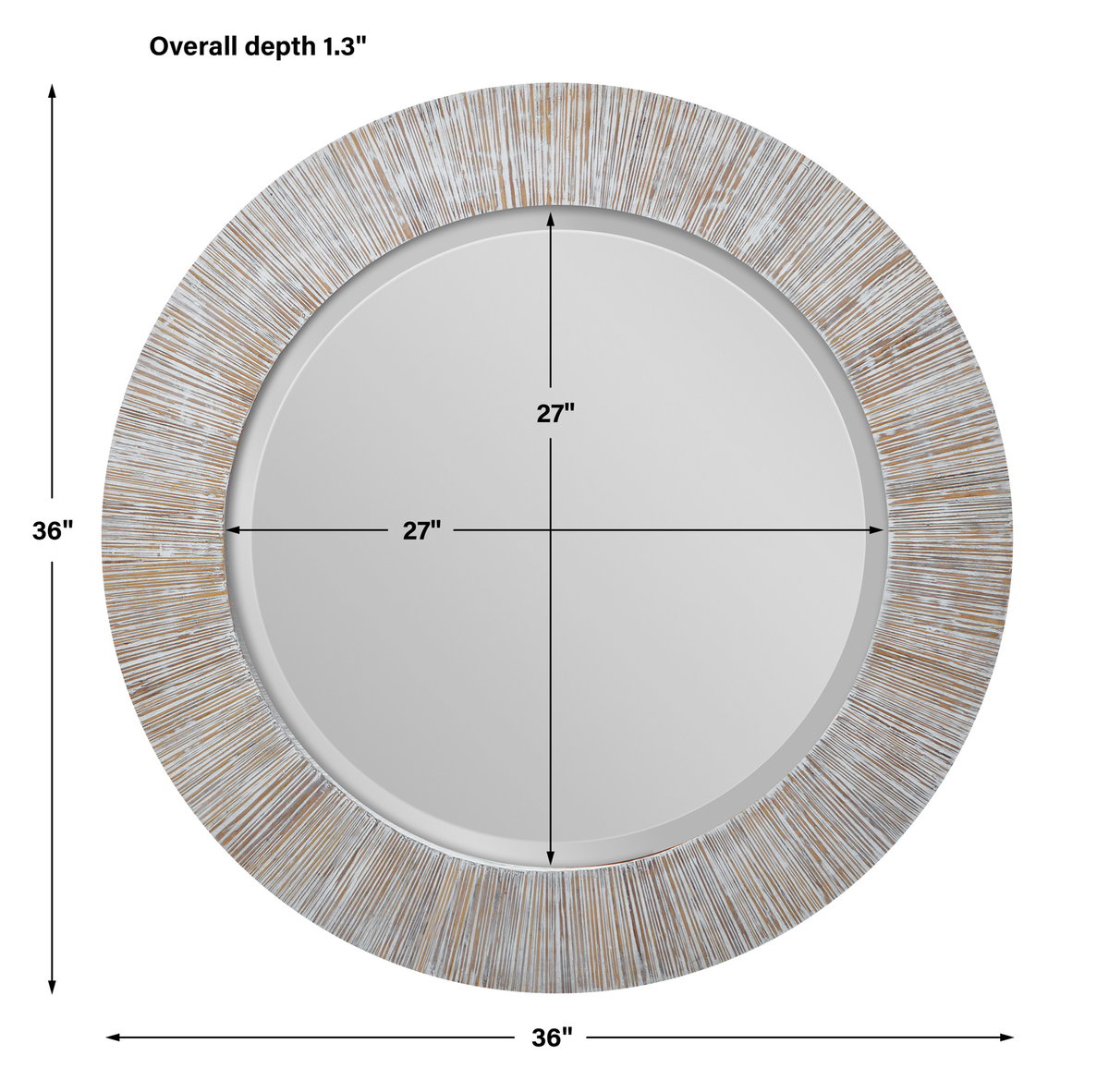 Repose Whitewash Round Mirror, by Uttermost, 3' width x 3' height x 1.3" depth View 3