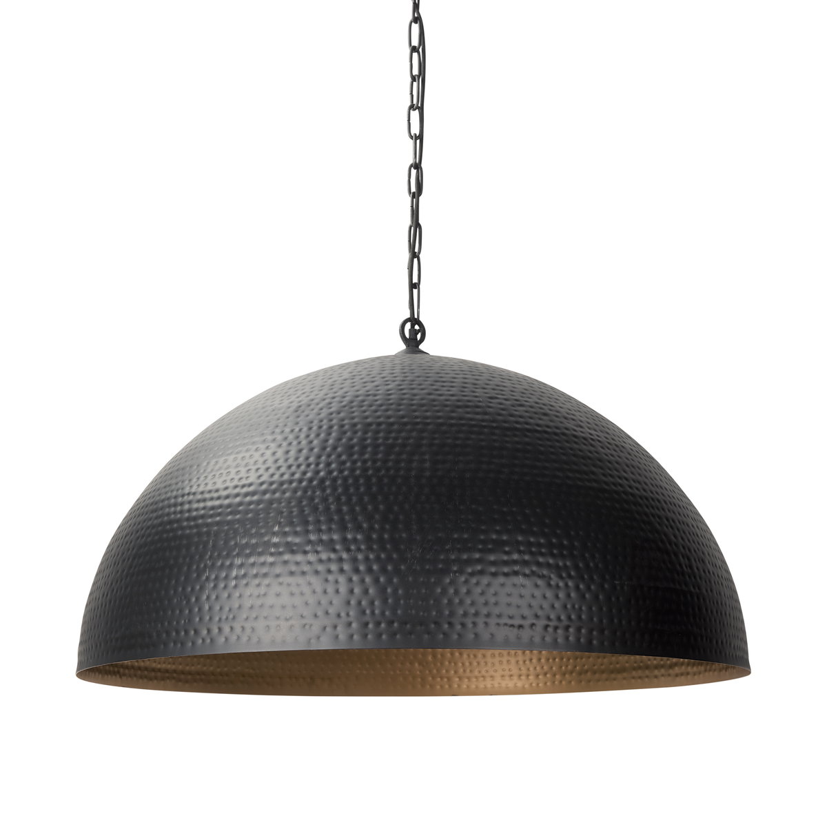 Karina 36' Round Matte Black Hammered Metal Dome Pendant Light, by Mercana, 36" length x 36" width x 21" height View 1