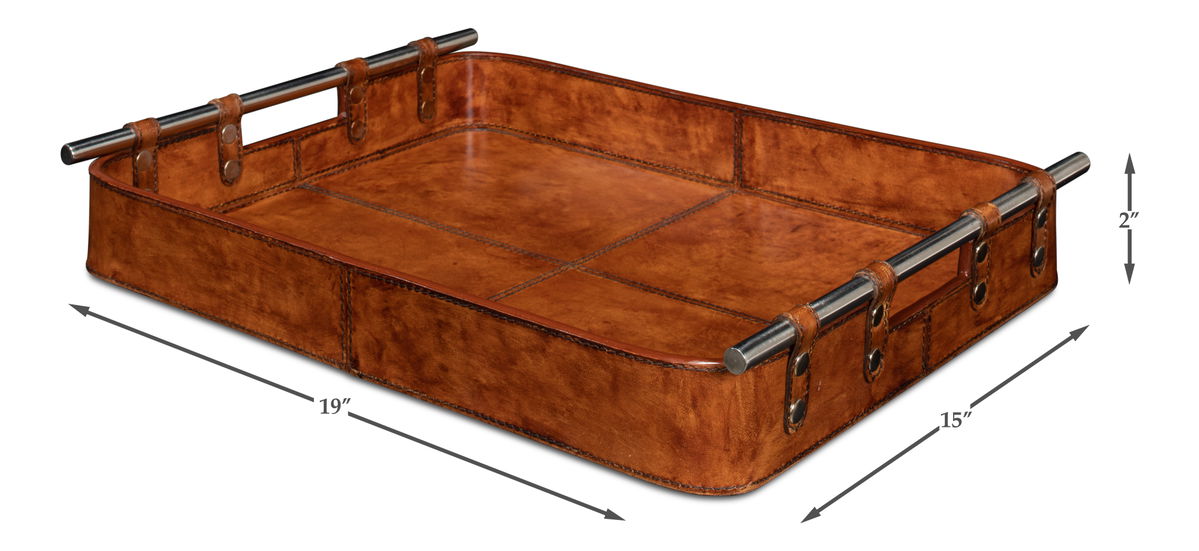 Safari Leather Tray, by Sarreid, 1'3" length x 1'7" width x 2" height View 14