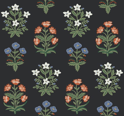 Mughal Rose Black & Pink Wallpaper