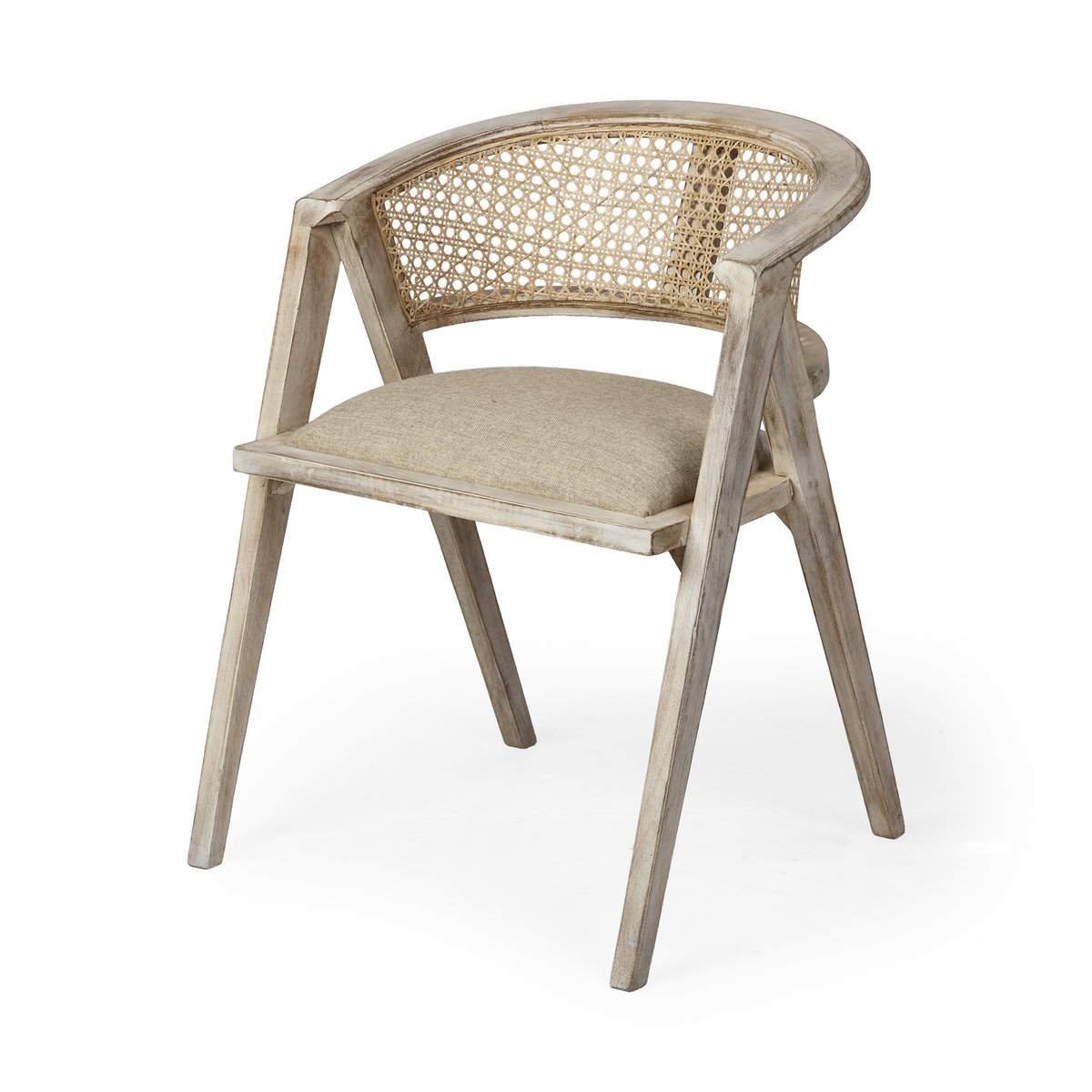 Tabitha Cane Back Dining Arm Chair | Polyester with Blonde Wooden, Dining Chair by Mercana, 23" length x 23" width x 30" height View 1