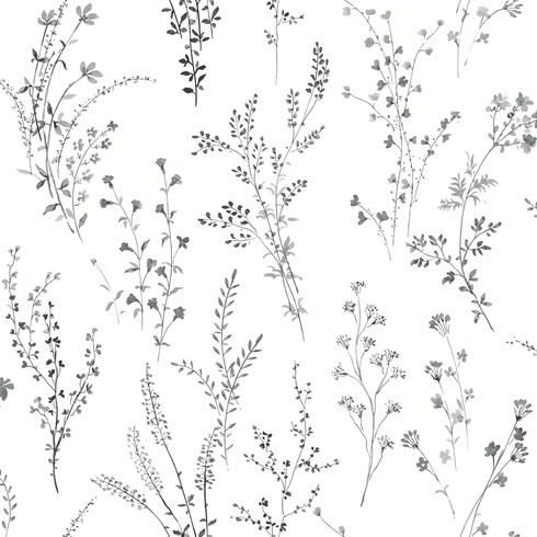 Wildflower Sprigs Black & White Peel & Stick Wallpaper