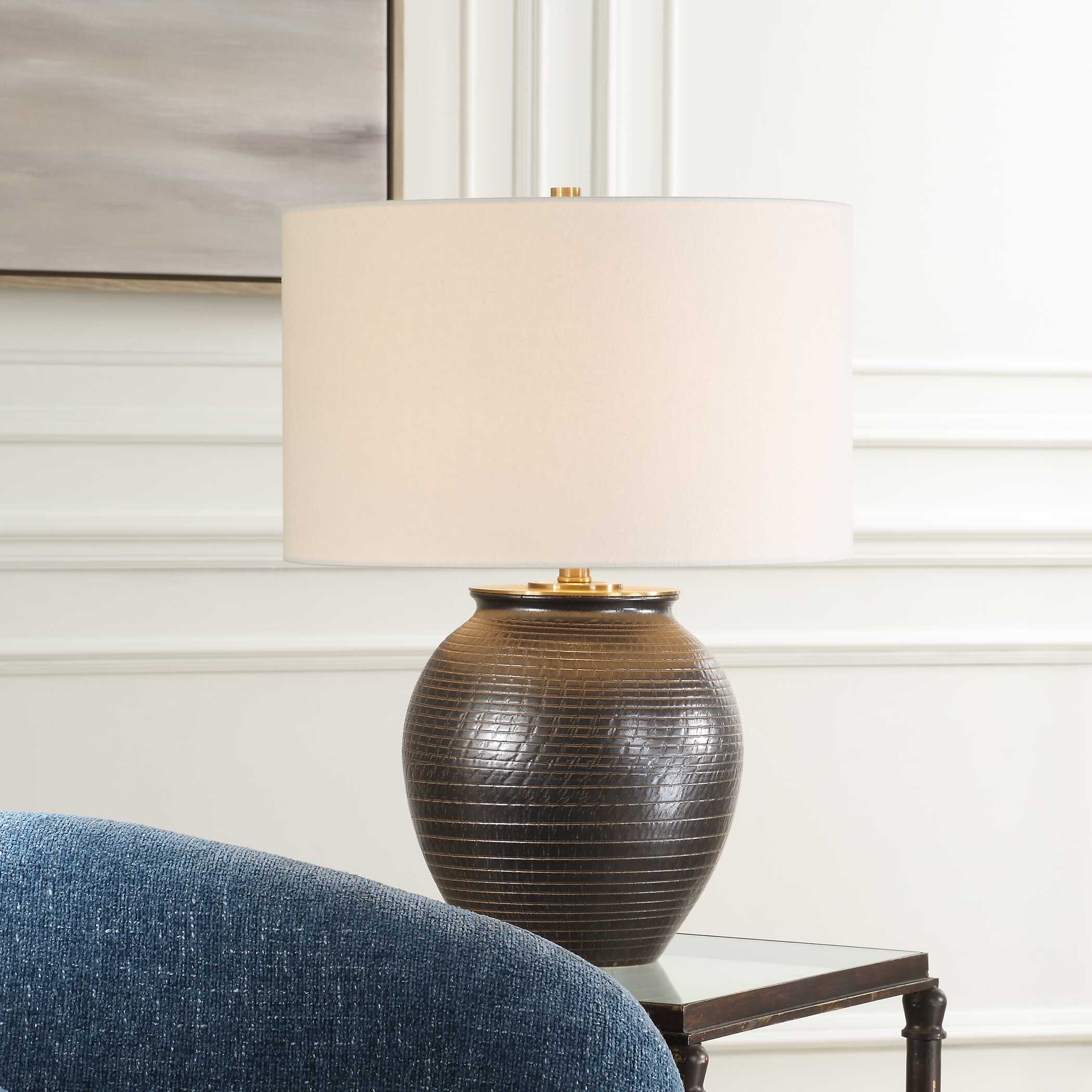 Hawkins Bronze Ribbed Table Lamp, by Uttermost, 18" width x 25.25" height x 18" depth View 2