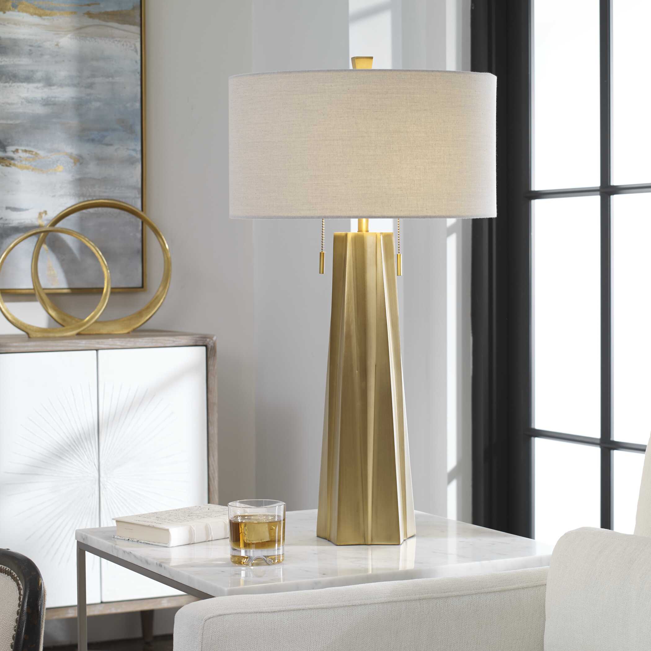 Maris Gold Table Lamp, by Uttermost, 17" width x 31.25" height x 17" depth View 2