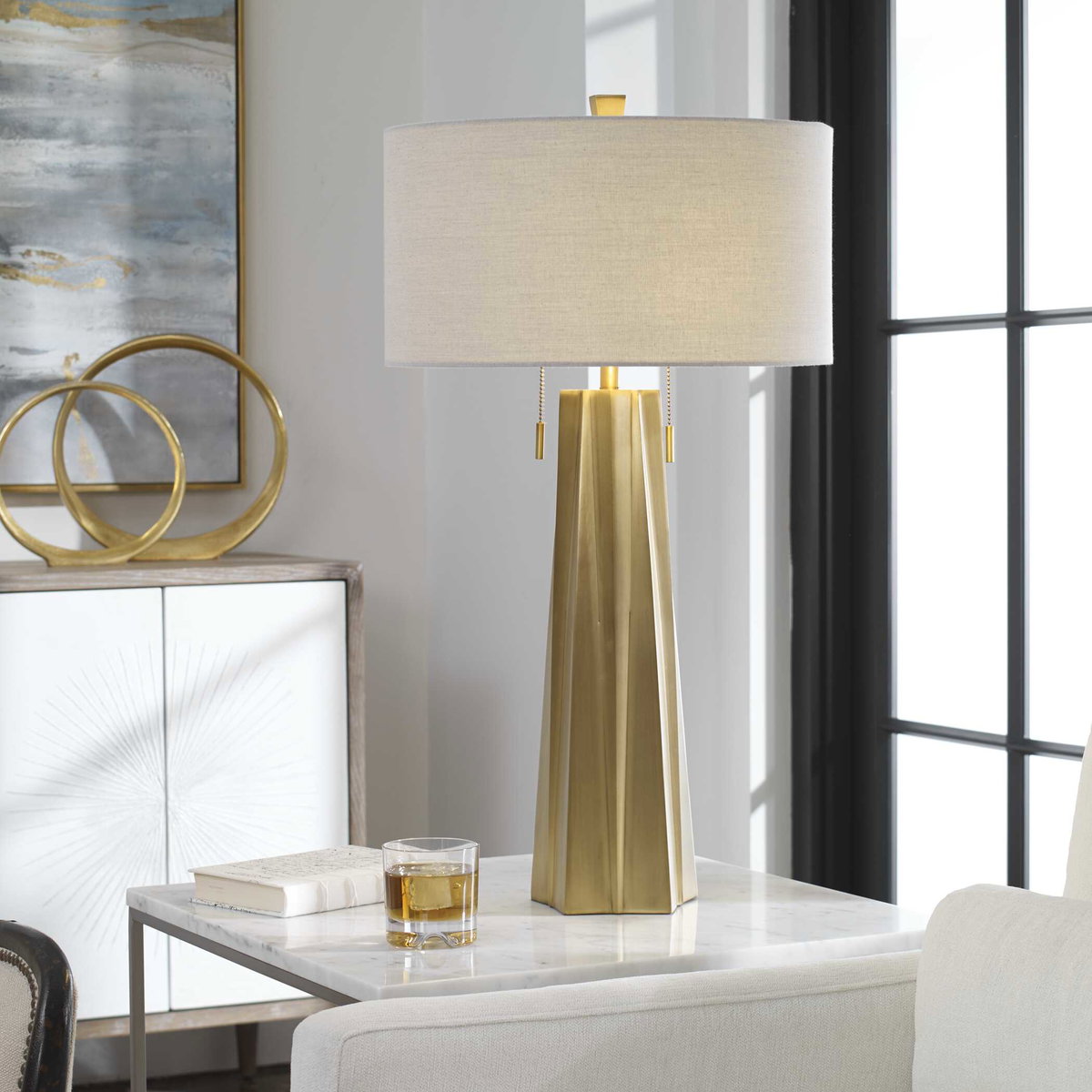 Maris Gold Table Lamp, by Uttermost, 17" width x 31.25" height x 17" depth View 2
