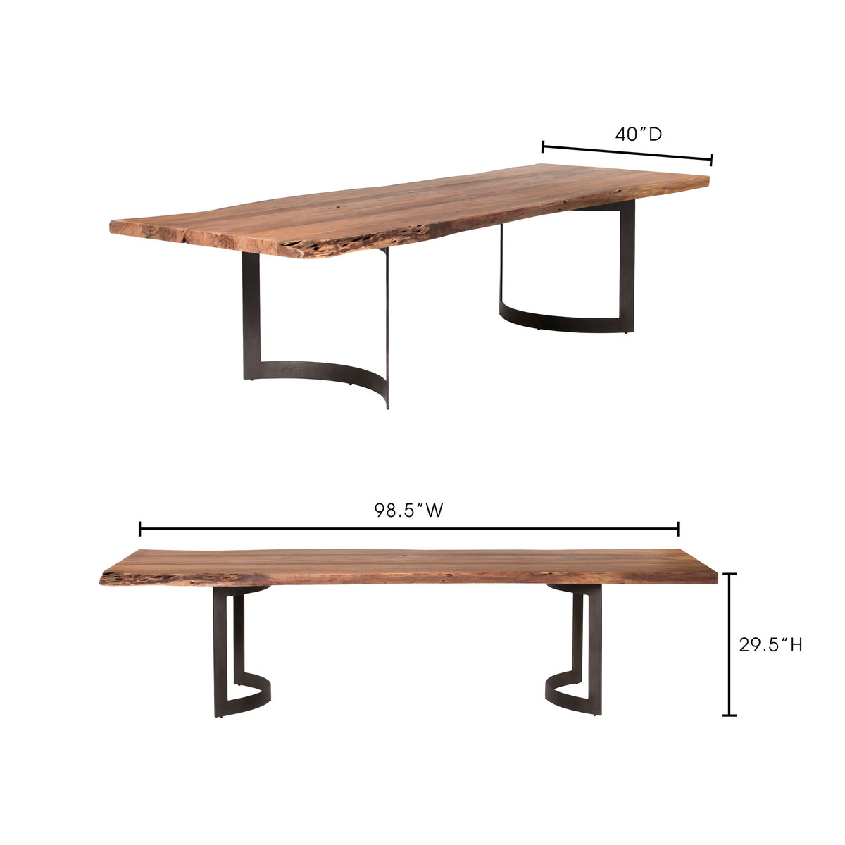 Bent Small Dining Table Brown, by Moe's Home, 98.5" width x 29.5" height x 40" depth View 12
