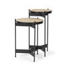 Wade Travertine Marble with Matte Black Metal End Tables thumbnail 0