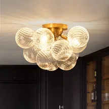 Online Designer Hallway/Entry 3-Light Cluster Glass Bubble Semi-Flush