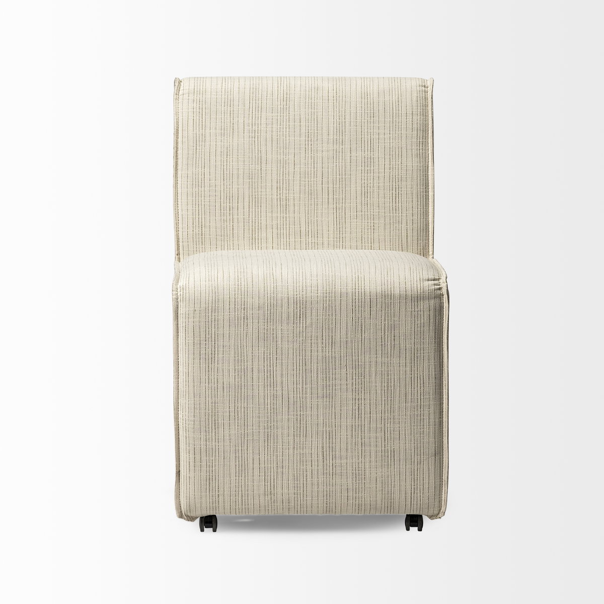 Damon Fully Upholstered Cream-Toned Fabric Dining Chair on Casters, by Mercana, 19.75" length x 26.25" width x 31.75" height View 4