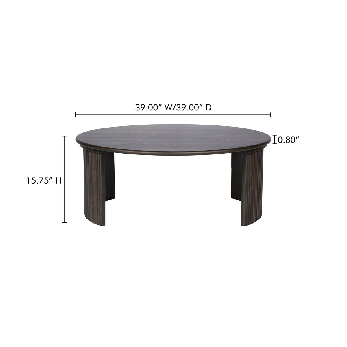Penny Large Coffee Table Dark Brown, by Moe's Home, 39" width x 15.75" height x 39" depth View 12