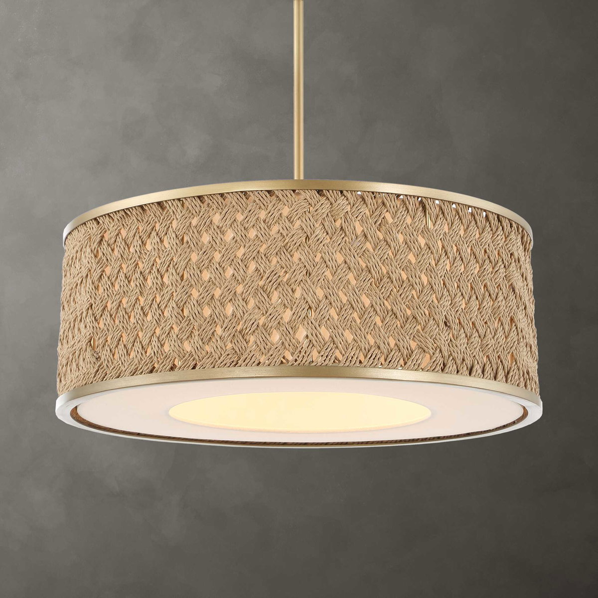 Pinchot 4 Light Rattan Drum Pendant, by Uttermost, 22.25" width x 8.5" height x 22.25" diameter View 2