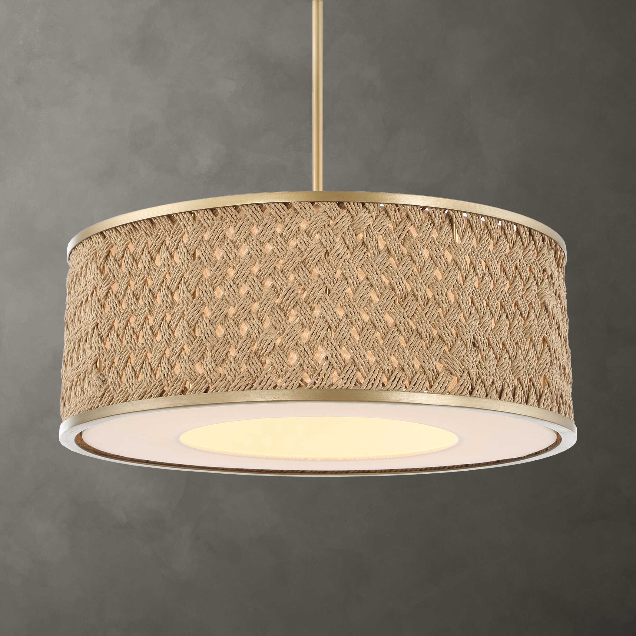 Pinchot 4 Light Rattan Drum Pendant large image 
