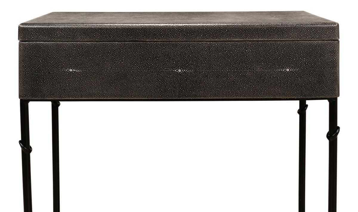 Grey Leather Shagreen Box On Stand, by Sarreid, 10" length x 2' width x 2'1" height View 6