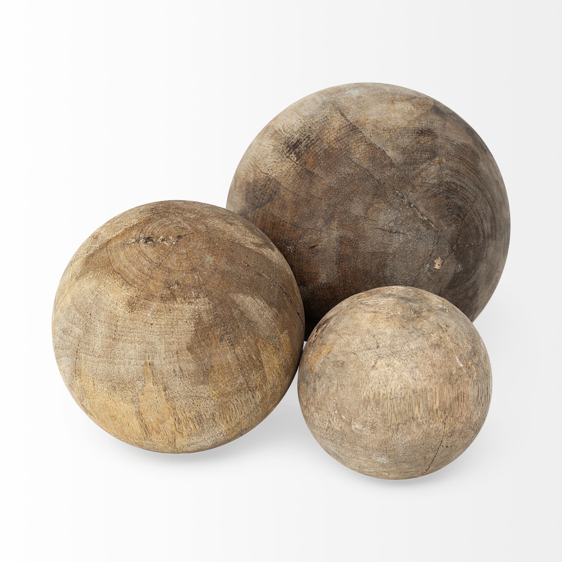 Carrick (Set of 3) Natural Wood Decorative Spheres, Decorative Object by Mercana, 5" length x 5" width x 5" height View 7
