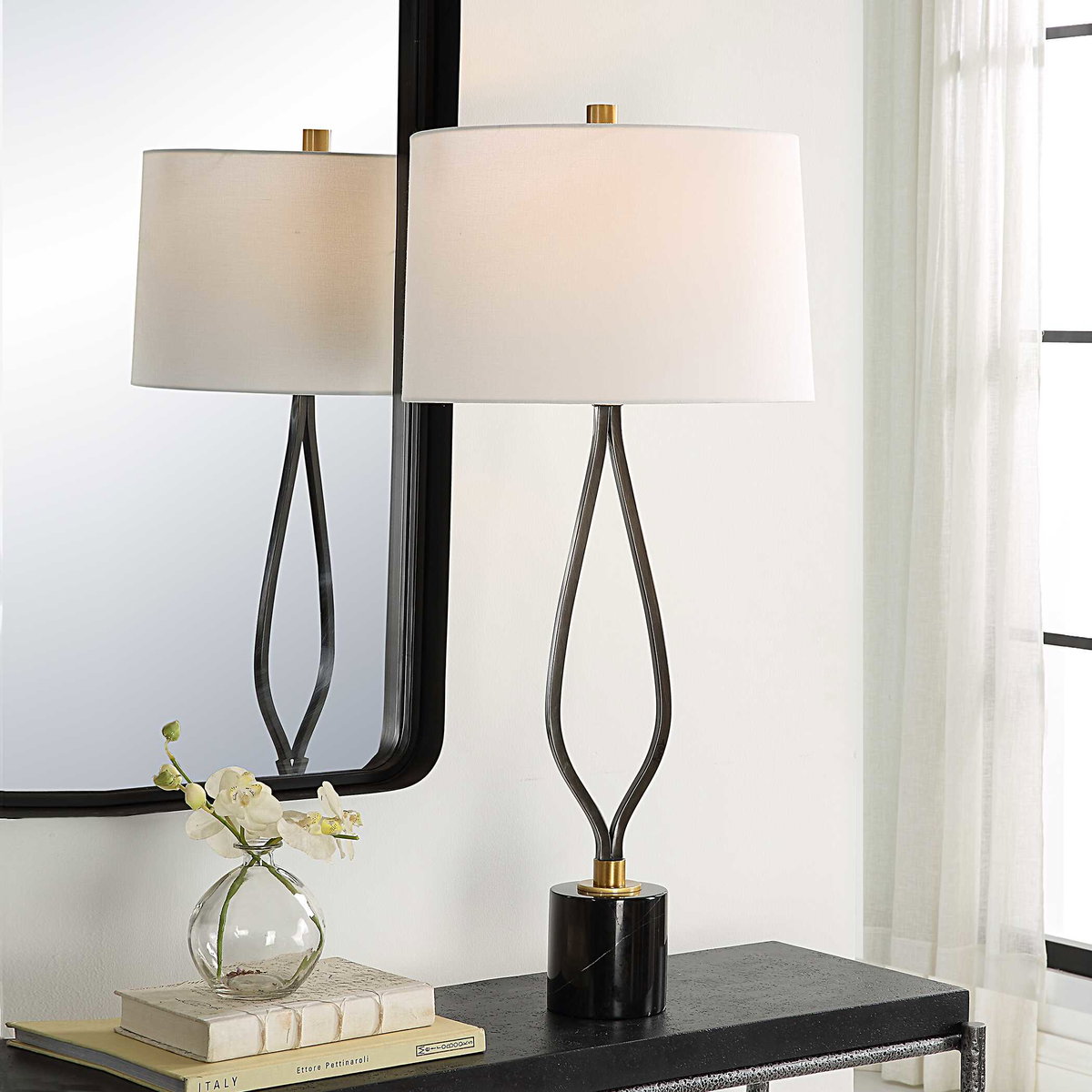 Separate Paths Iron Table Lamp, by Uttermost, 1'4" width x 3' height x 1'4" depth View 2