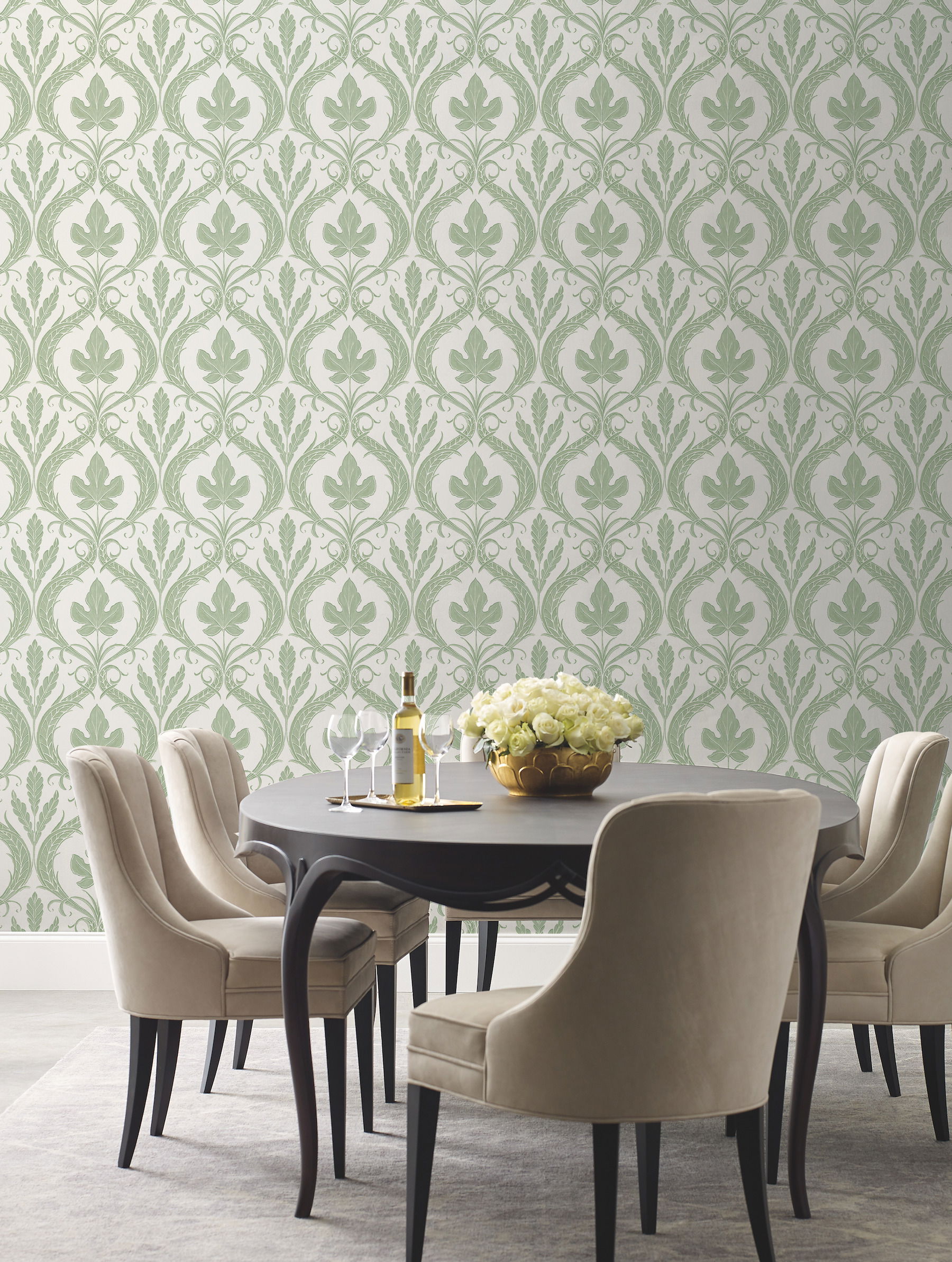Adirondack Damask Green & White Wallpaper large image 