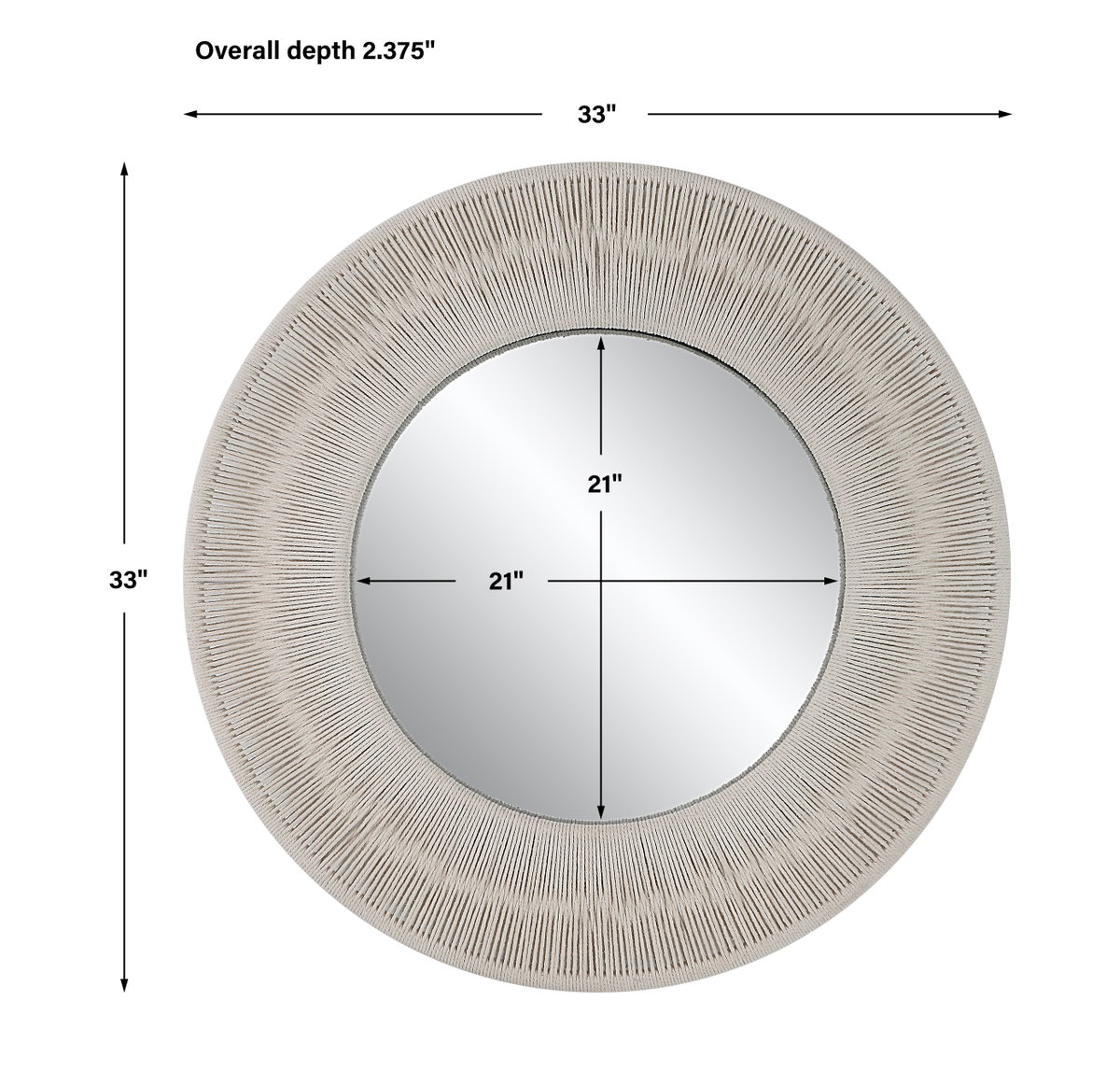 Sailor's Knot White Small Round Mirror, by Uttermost, 2'9" width x 2'9" height x 2.37" depth View 3