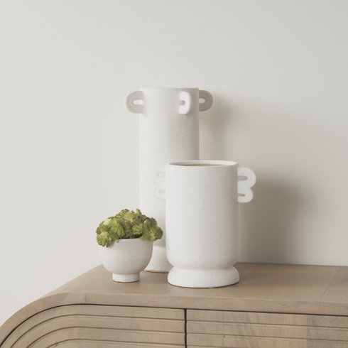 Dylan Small Textured Off White with Handles Ceramic Vase