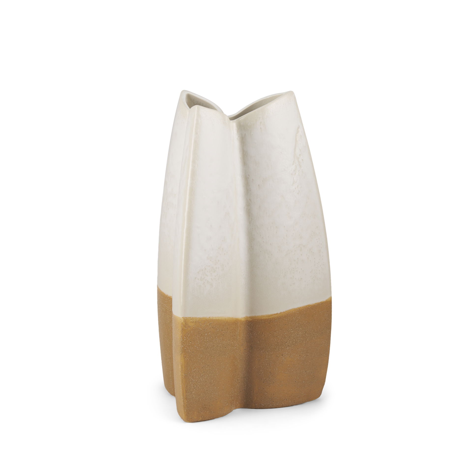 Vania Small Off White with Tan Textured Ceramic Vase, by Mercana, 7.22" length x 7.28" width x 13.5" height View 1