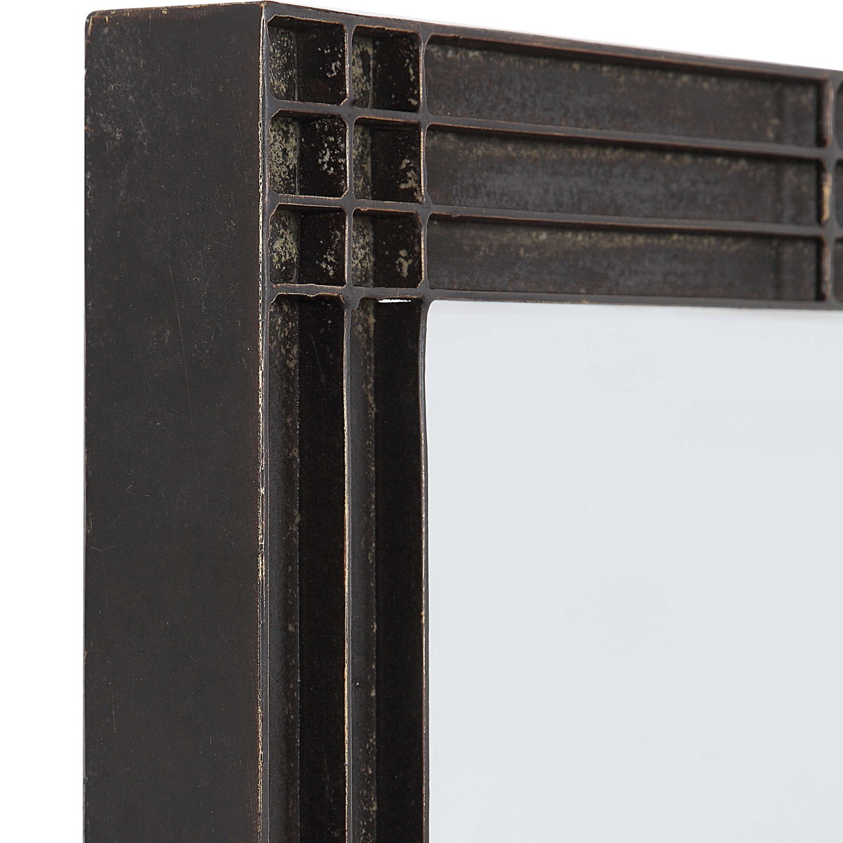 Gower Aged Black Vanity Mirror, by Uttermost, 2'1.25" width x 2'10.62" height x 1.5" depth View 6