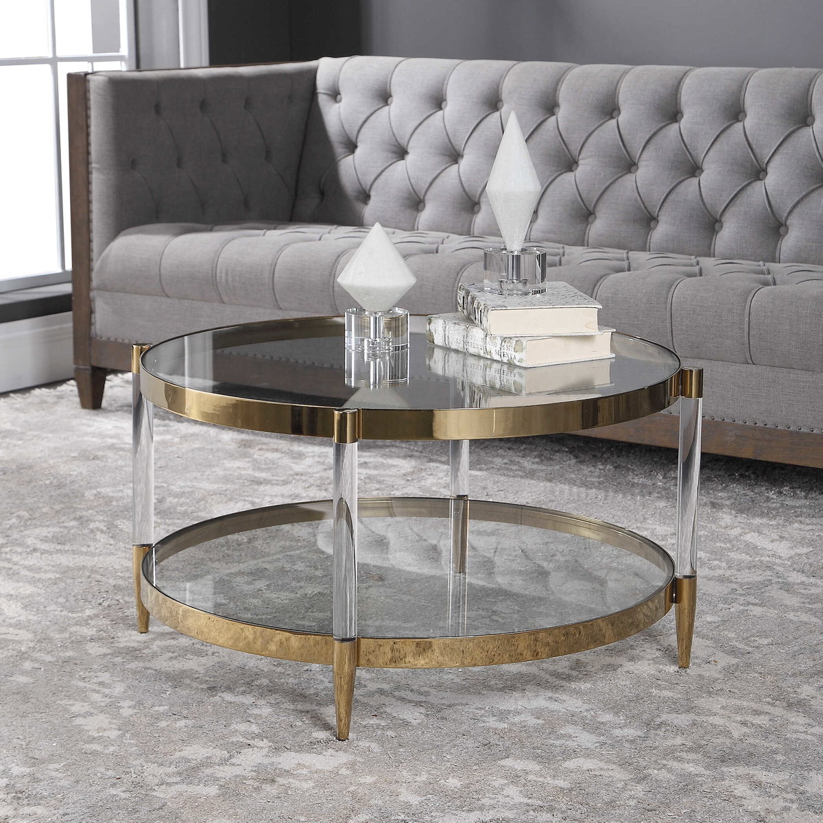 Kellen Glass Coffee Table, Furniture by Uttermost, 32" width x 17.25" height x 32" depth View 5