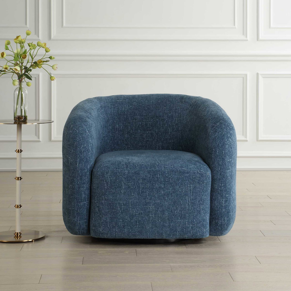 Junie Blue Swivel Barrel Chair, Accent Chair by Uttermost, 34.5" width x 29" height x 33" depth View 4