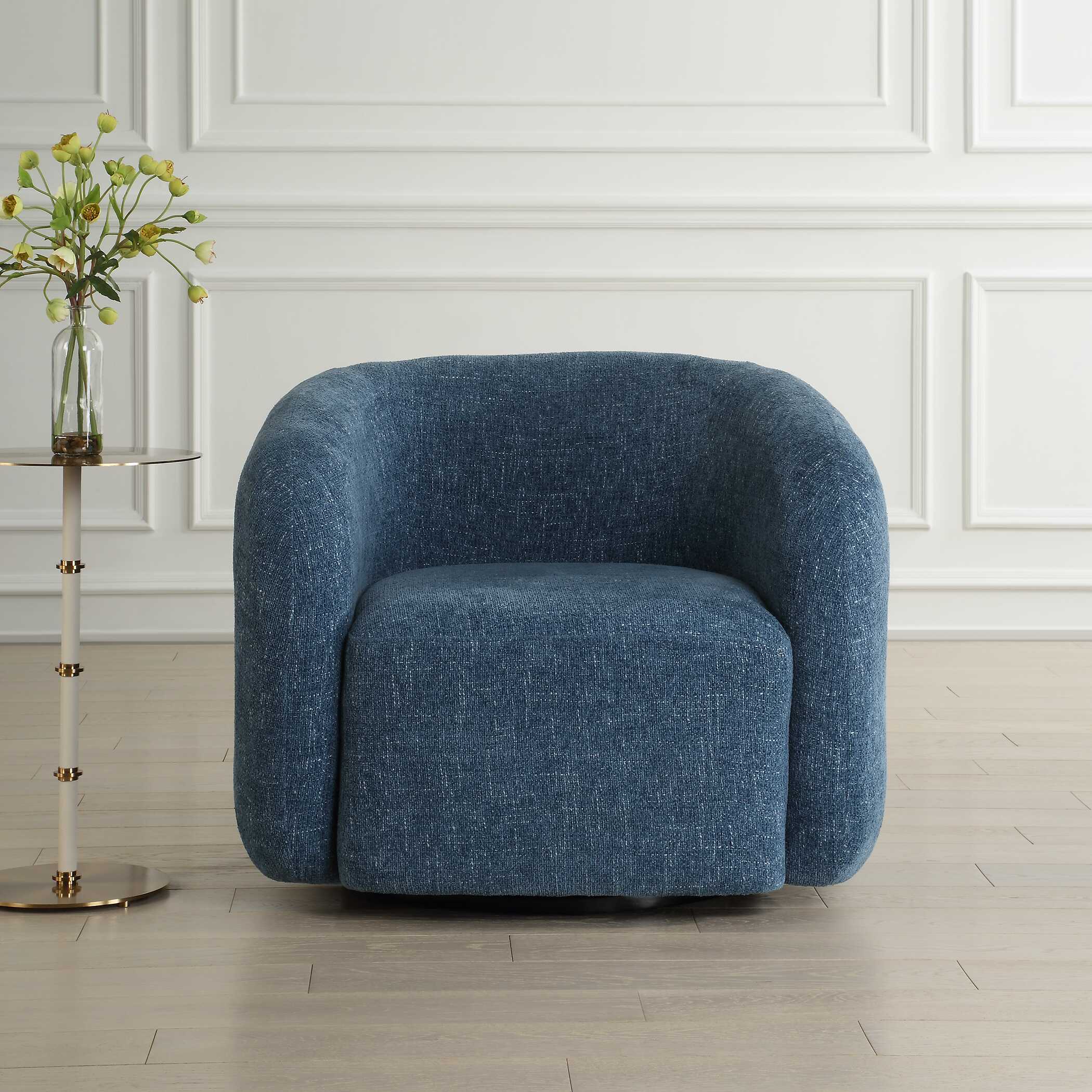 Junie Blue Swivel Barrel Chair, Furniture by Uttermost, 34.5" width x 29" height x 33" depth View 4