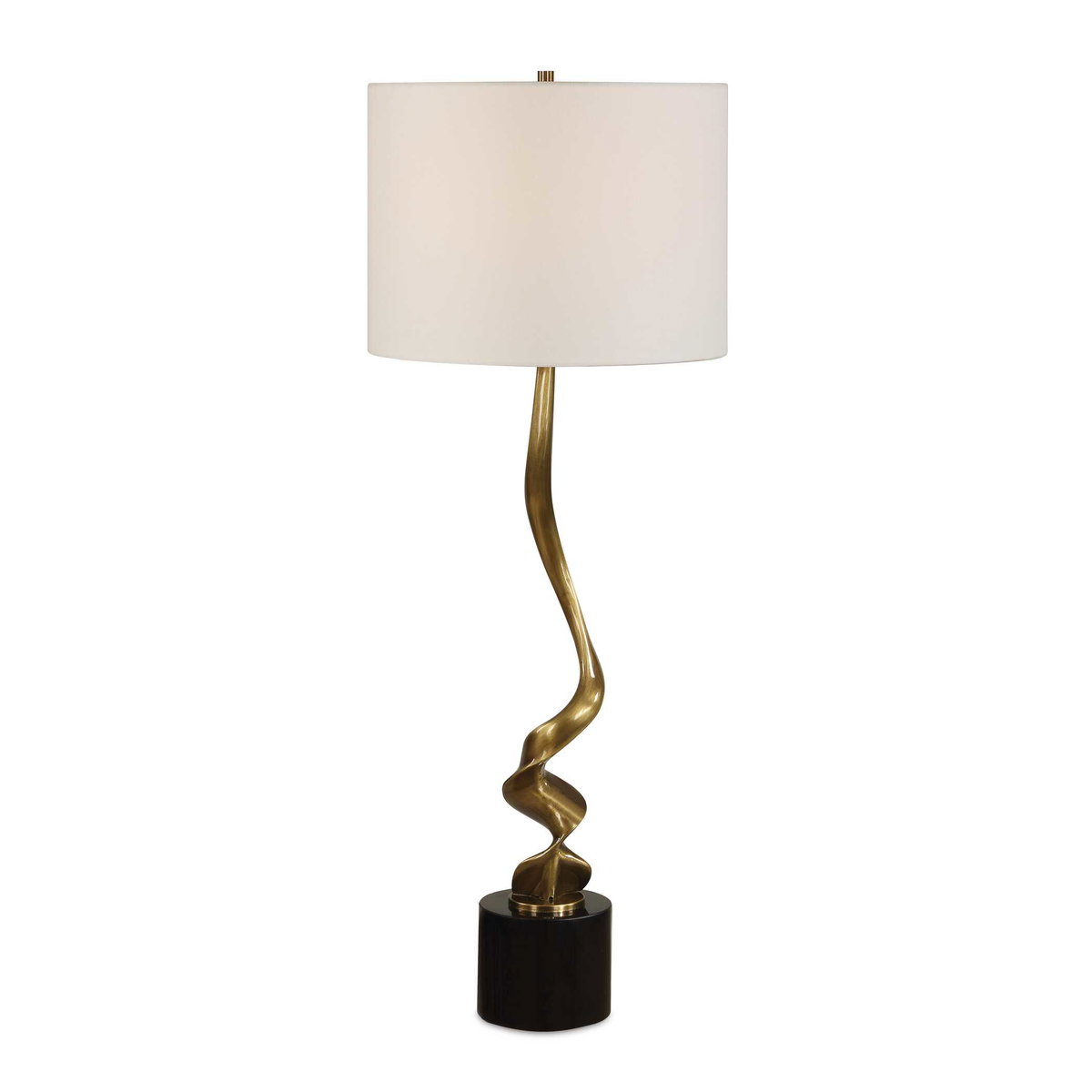 Spiraling Cordless Brass Buffet Lamp, Table Lamp by Uttermost, 13" width x 35" height x 13" depth View 1