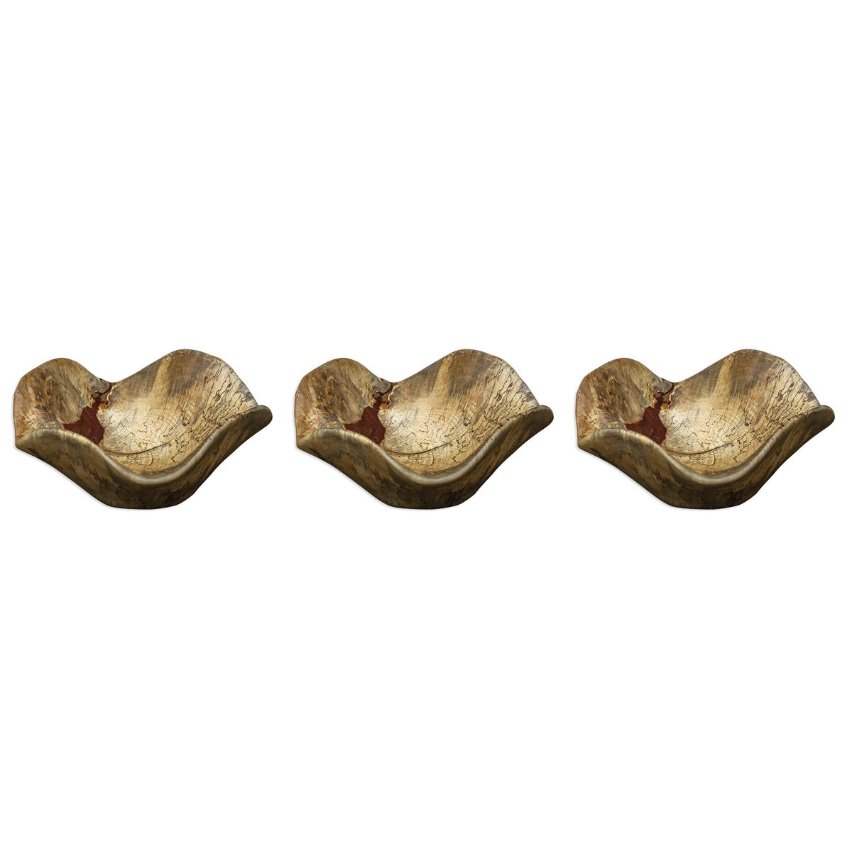 Tamarine Wood Wall Art Set/3, Sculptural Wall Art by Uttermost, 10" width x 10" height x 4.3" depth View 1