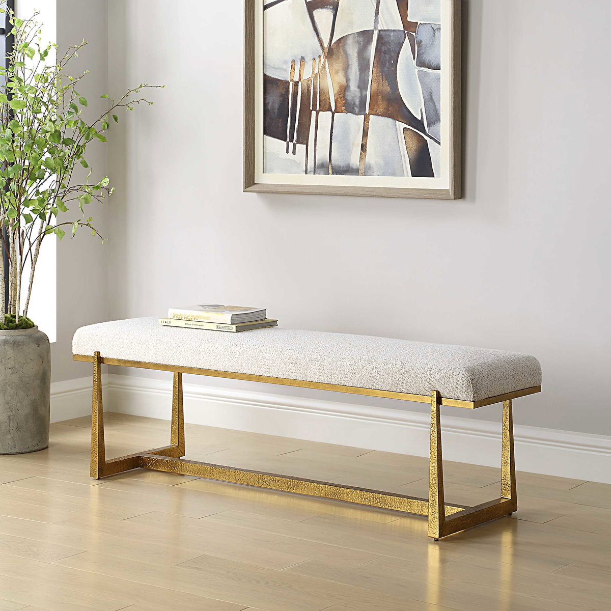 Midas Antique Gold Bench, Dining Chair by Uttermost, 60" width x 19.5" height x 18" depth View 4
