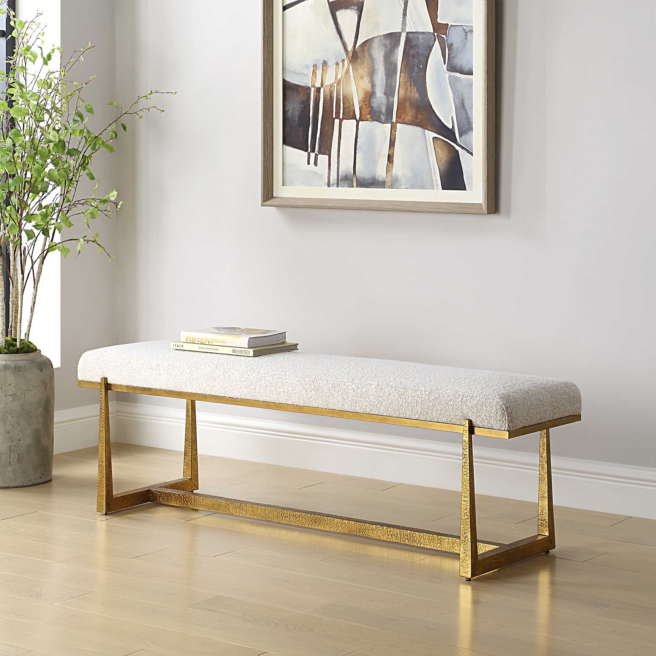 Midas Antique Gold Bench, Furniture by Uttermost, 60" width x 19.5" height x 18" depth View 4