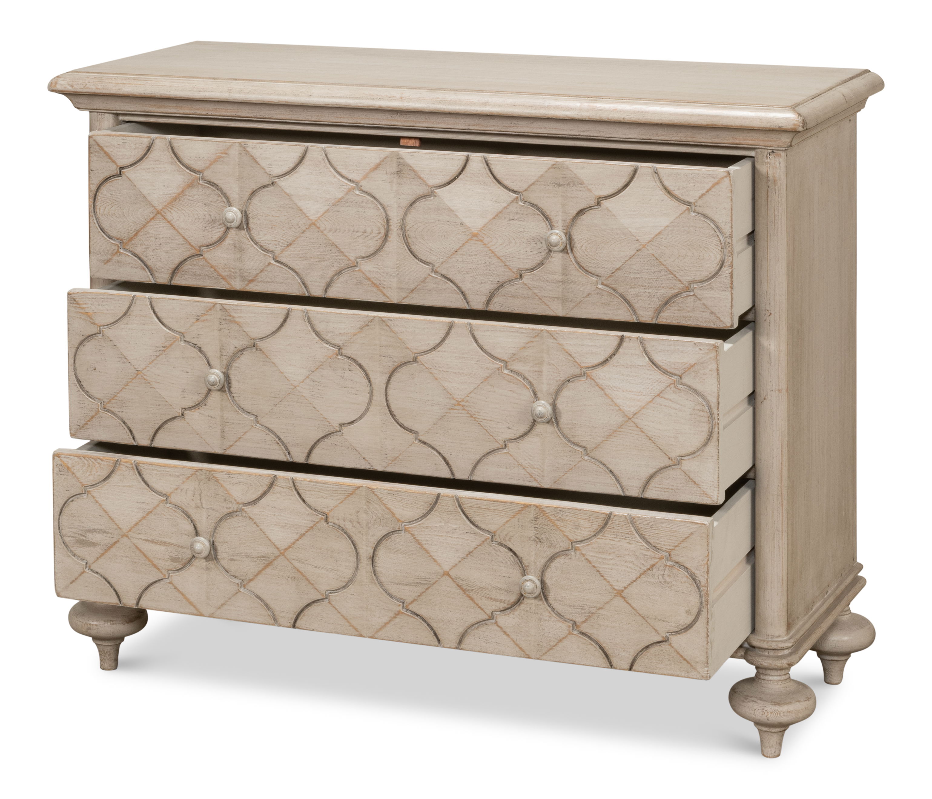 Sommeil 3 Drawer Commode, Stone Grey, Cabinets & Chest by Sarreid, 44" length x 18" width x 35" height View 9
