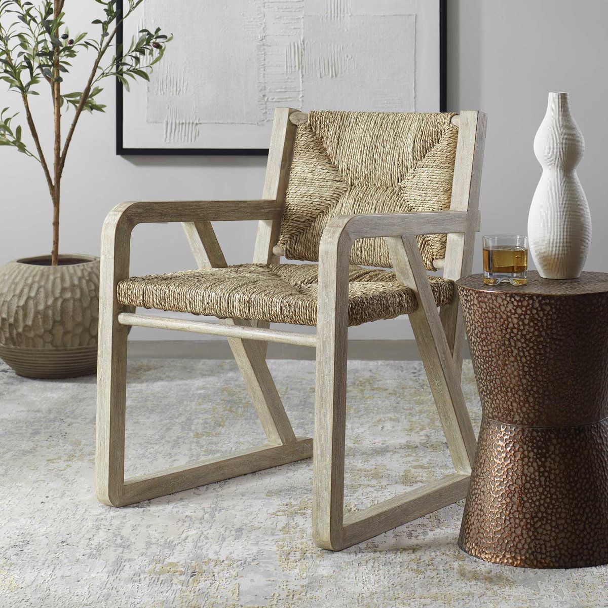 Chatham Seagrass Dining Chair, Furniture by Uttermost, 24.75" width x 32" height x 25" depth View 4